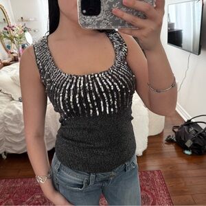 Silver and Black Sequin Tank Top